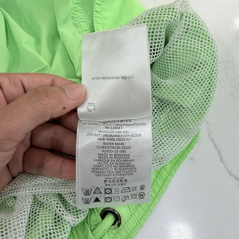 Moncler Boxer Mare Swim Shorts Neon Green Logo Patch Mesh Lined XXL